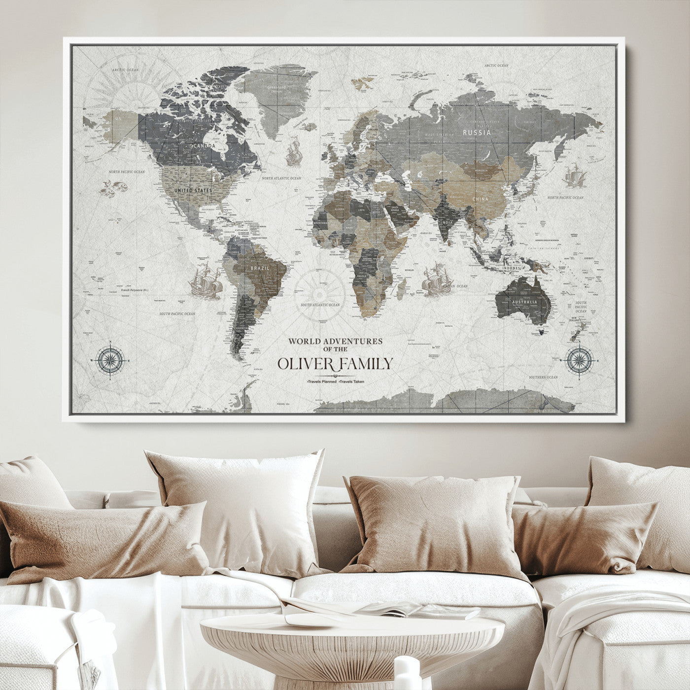 24596128-MGV-CV-36X24-Custom Push Pin World Map Wall Canvas Print – Personalized Travel Tracker with Pins – Framed Large Multi-Size Canvas for Home Office Decor