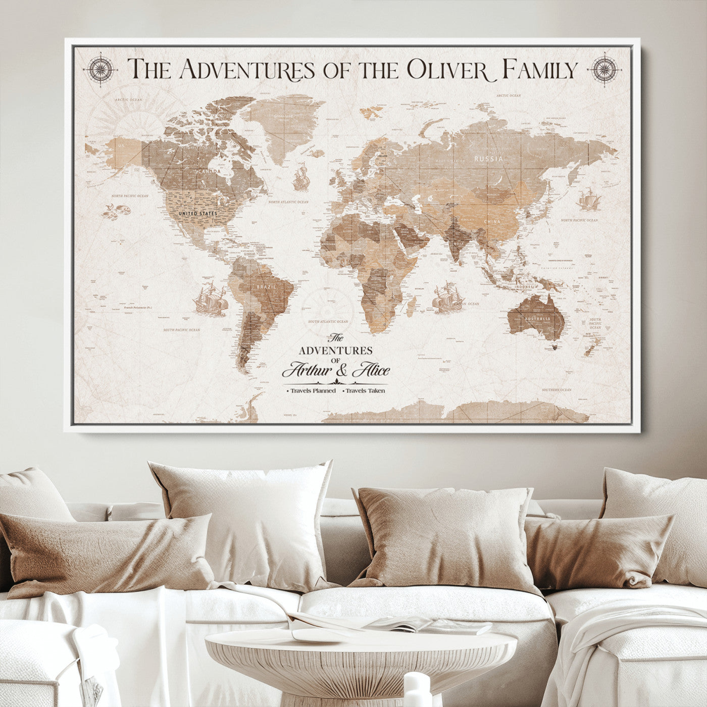58395047-MGV-CV-36X24-Custom Push Pin World Map Wall Canvas Print – Personalized Travel Tracker with Pins – Framed Large Multi-Size Canvas for Home Office Decor