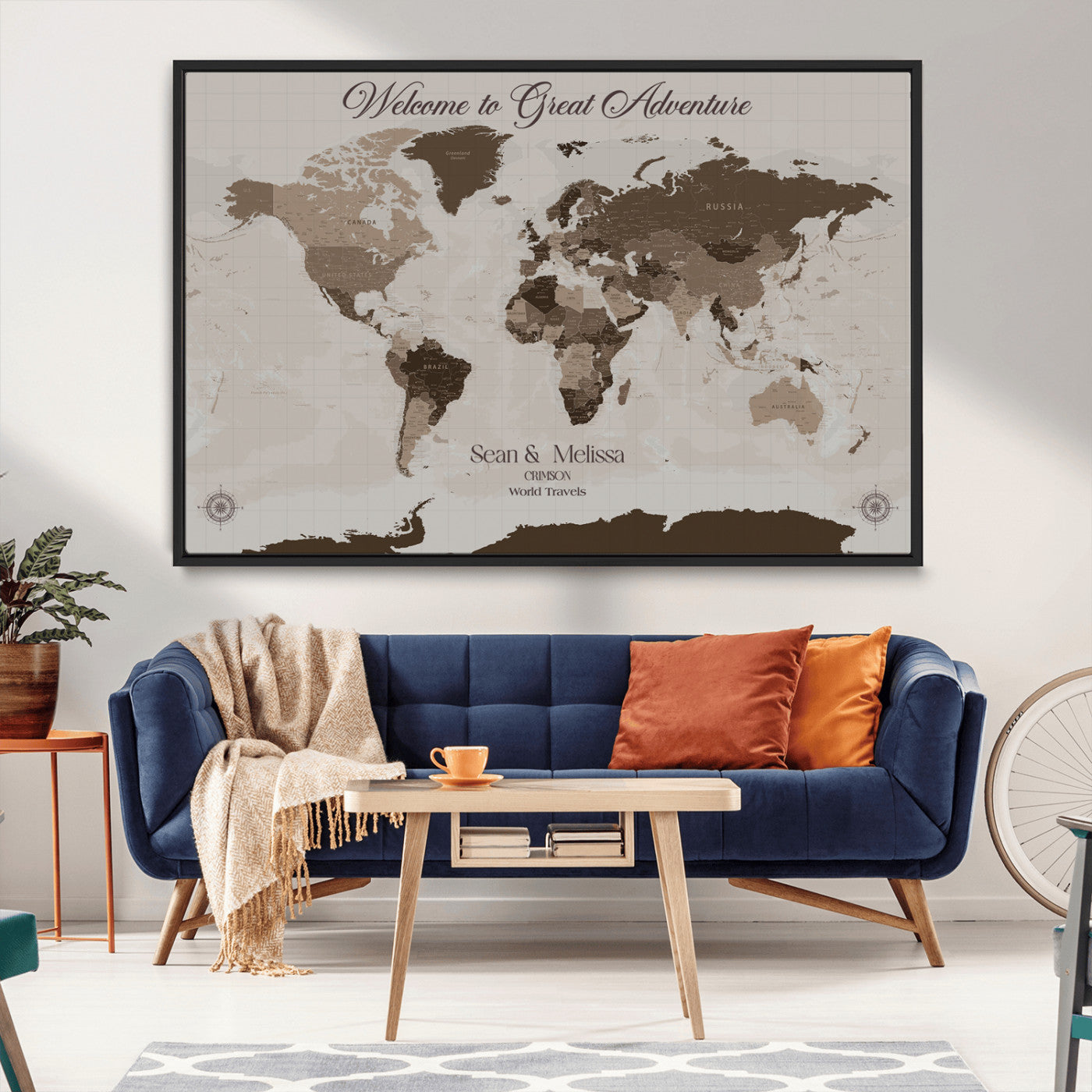 49871705-MGV-CV-36X24-Custom Push Pin World Map Wall Canvas Print – Personalized Travel Tracker with Pins – Framed Large Multi-Size Canvas for Home Office Decor