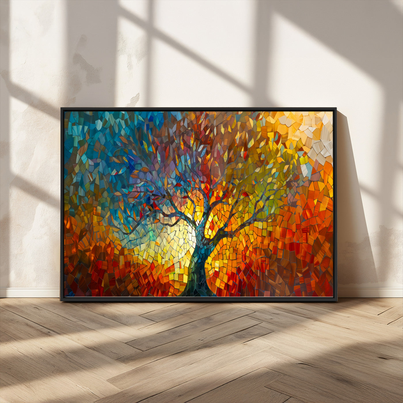 MGV-FC-36X24 - Yggdrasil Tree of Life Mosaic Stained Glass Wall Art Canvas, Yggdrasil Tree of Life Mosaic Canvas
