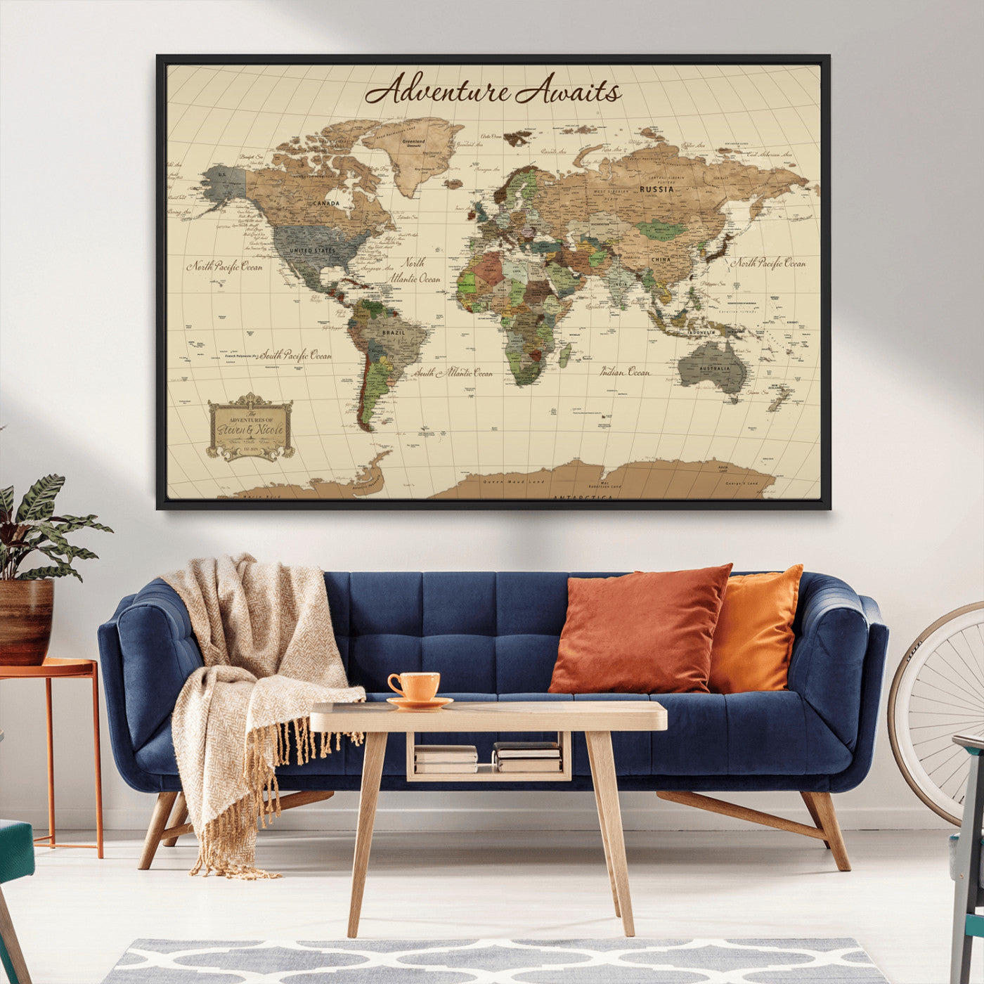 31875069-MGV-CV-36X24-Custom Push Pin World Map Wall Canvas Print – Personalized Travel Tracker with Pins – Framed Custom Quotie Canvas for Home Office Decoration