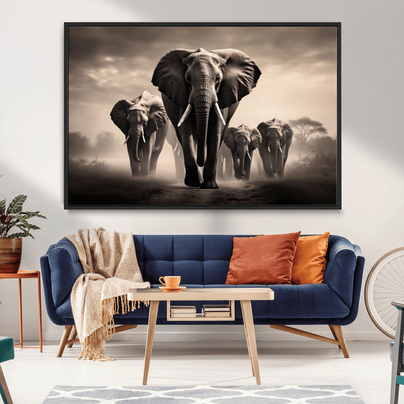 48598F10-MGV-CV-36X24-Elephant Family Wall Art Canvas Print, Framed Elephant Wall Art Home Decor
