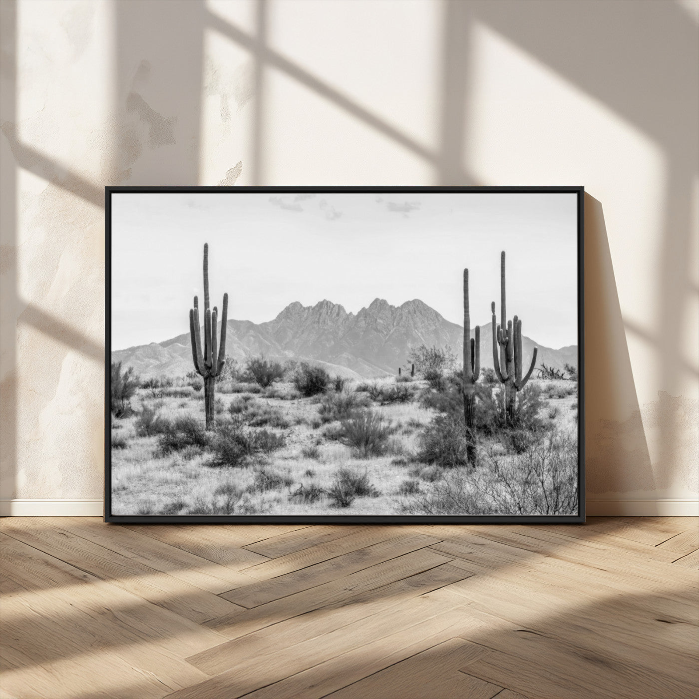 97436PHN-MGV-FC-36X24_Black-Black White Arizona Desert Canvas Wall Art Cactus Farmhouse Wall Art