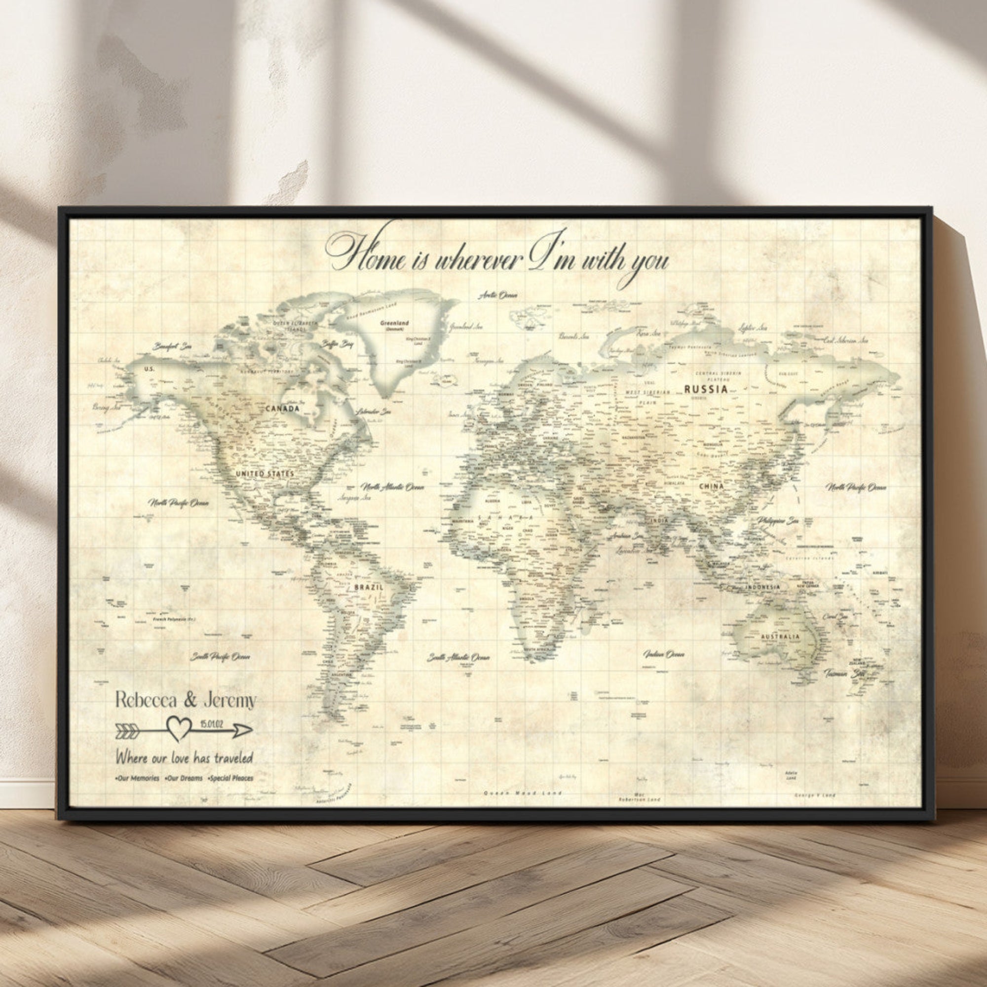 56779339-MGV-CV-36X24-Personalized World Map Wall Art Canvas Print – Custom Push Pin Travel Map for Couples, Families, or Office Décor