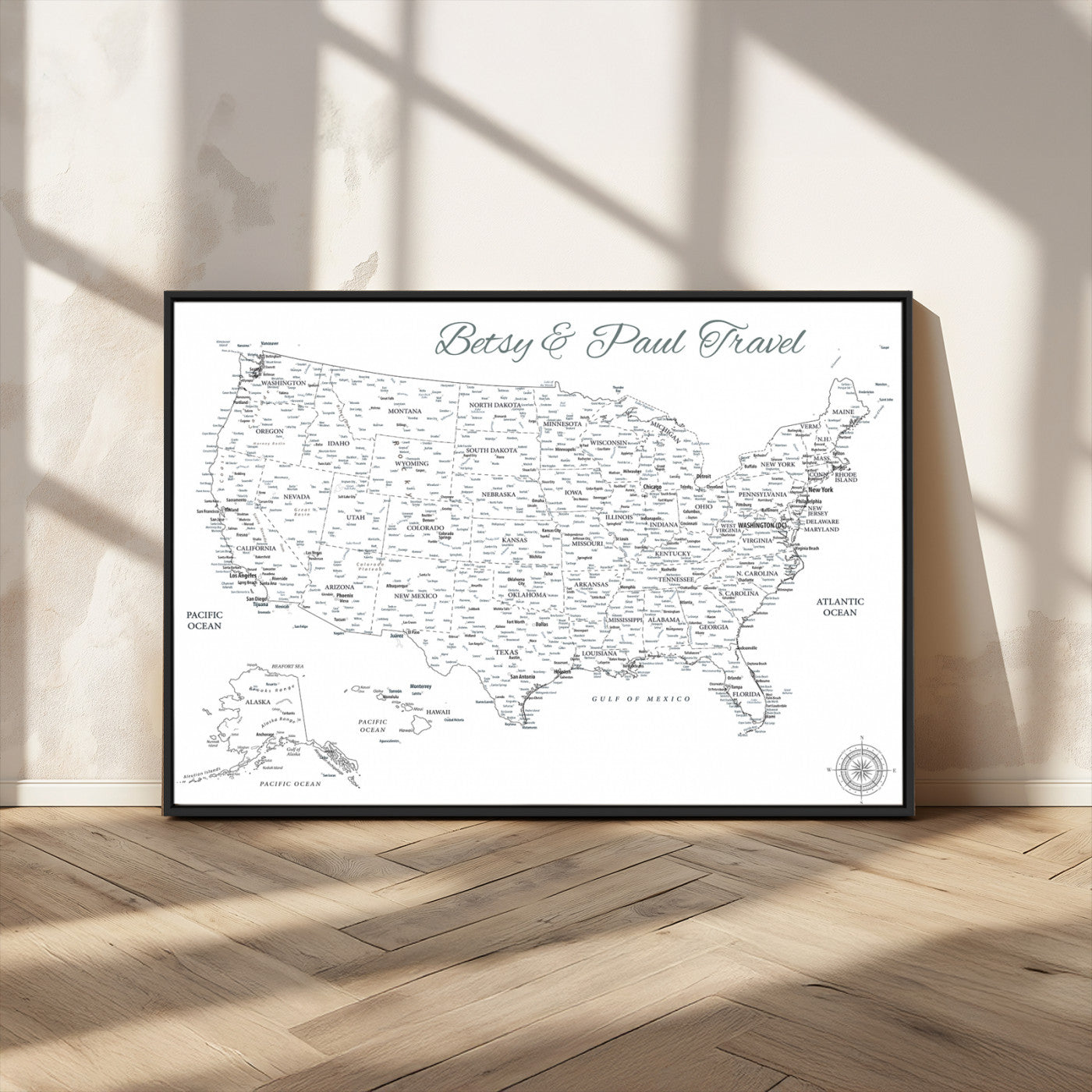 MGV-FC-36X24 - Personalized USA Map Wall Art Canvas Print – Custom Push Pin Travel American Map for Couples, Families, or Office Décor