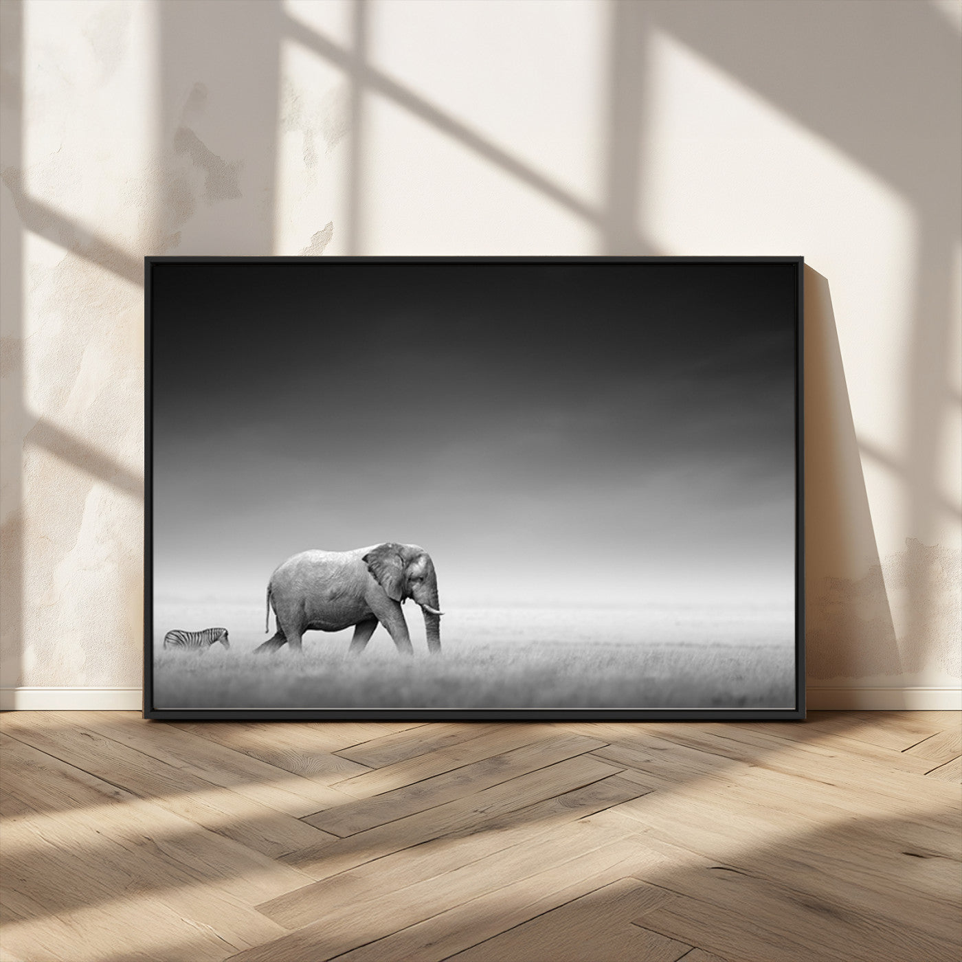 MGV-FC-36X24 - Elephand and Zebra Wall Art Canvas Print, Modern Artwork