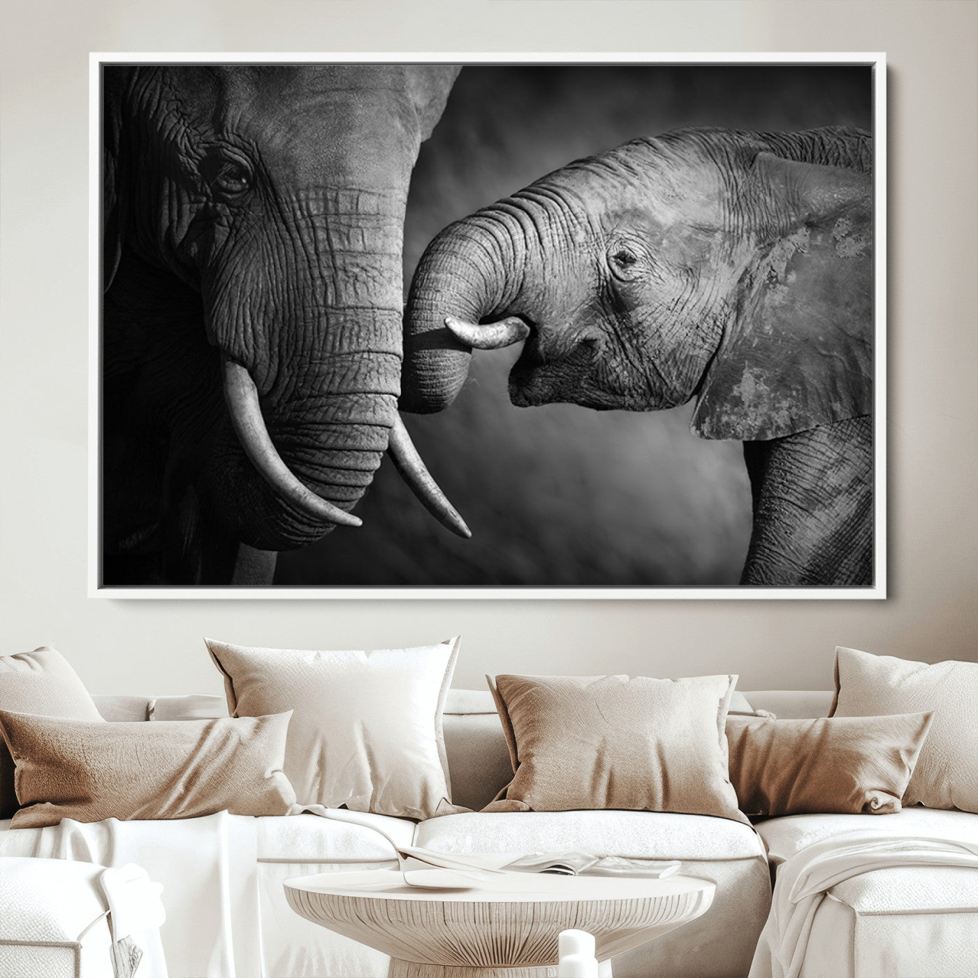 42691-MGV-CV-36X24-Elephant Family Wall Art Canvas, Framed Elephant Family Canvas Print