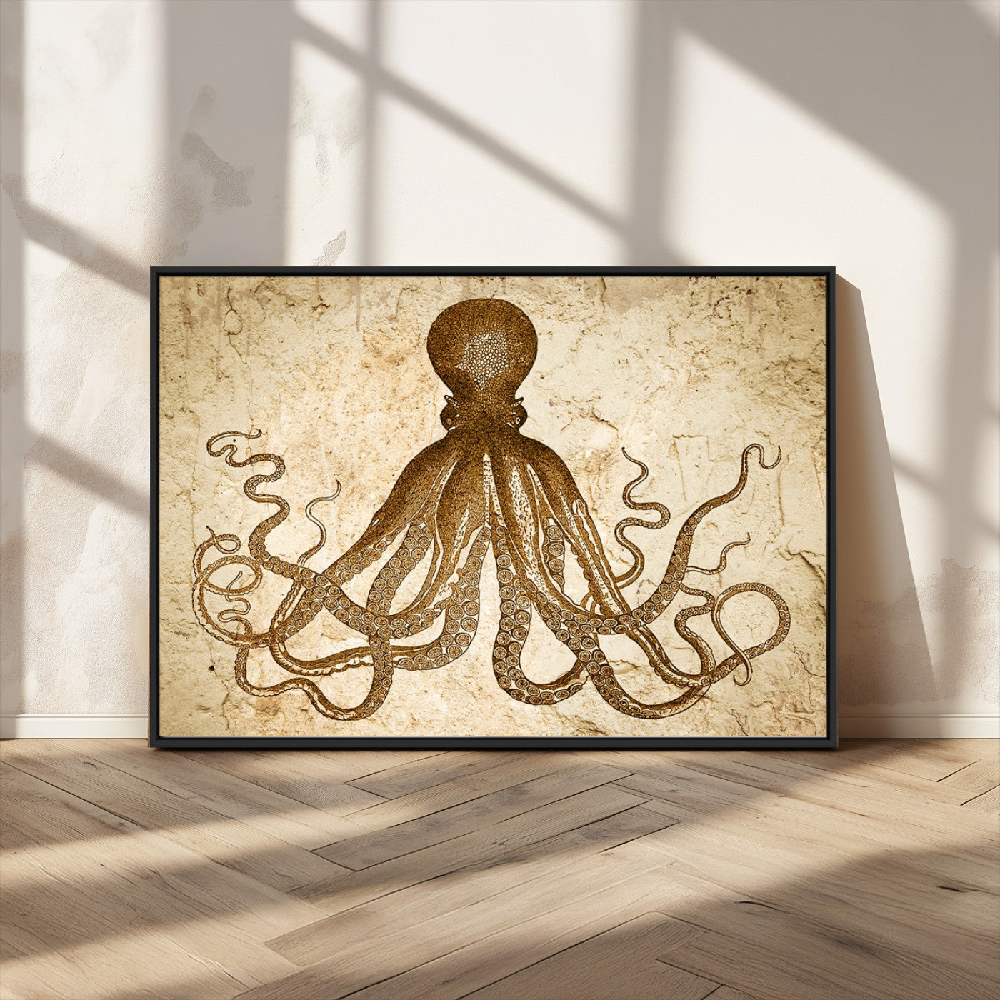 MGV-FC-36X24 - Sepia Octopus Wall Art Abstract Animal Canvas Print