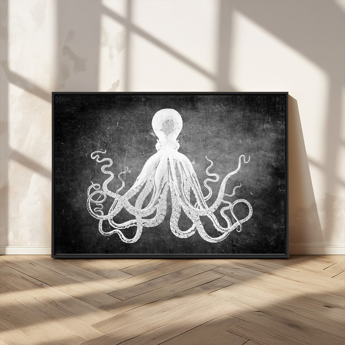 MGV-FC-36X24 - Black White Octopus Wall Art Canvas Print