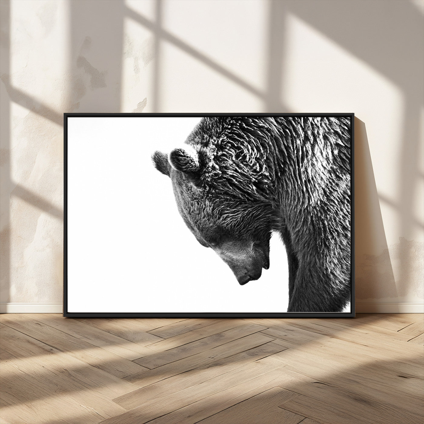 MGV-FC-36X24 - Black and White Grizzly 399 Bear Canvas Print Wall Art | Large Wildlife Canvas Print for Living