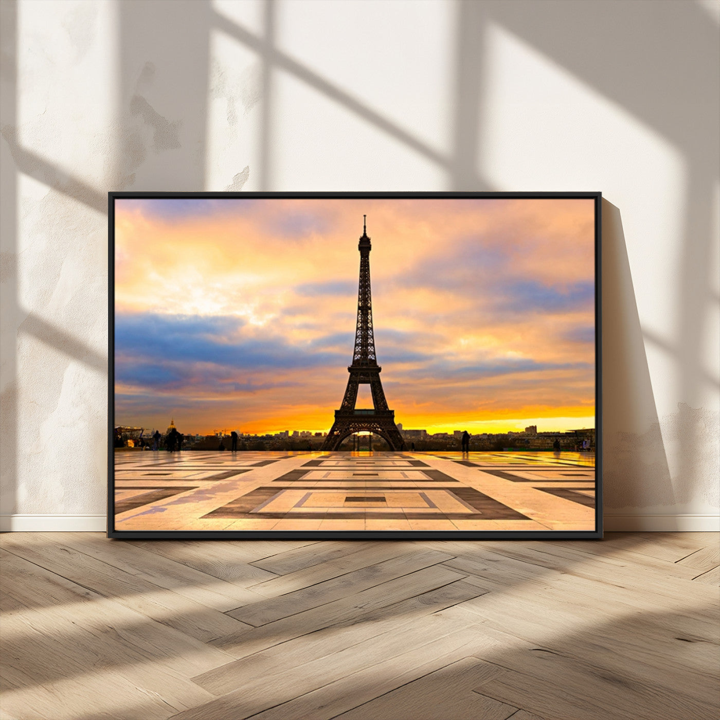 MGV-FC-36X24 - Paris Eiffel Tower Sunset Canvas Wall Art Print - Iconic Landmark Decor with Vibrant Colors