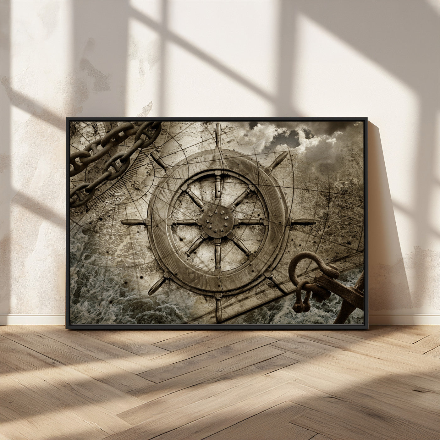 MGV-FC-36X24 - Wooden Ship Wheel Canvas Print, Multi Panel Canvas Wall Art Print