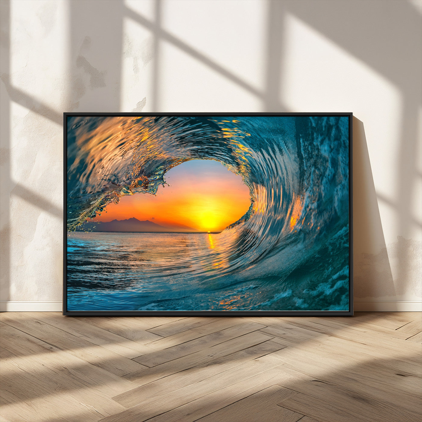 MGV-FC-36X24 - Ocean Wave Sunset Wall Art | Large Coastal Wave Canvas Print | 3-Panel Ocean Sunset Seascape for