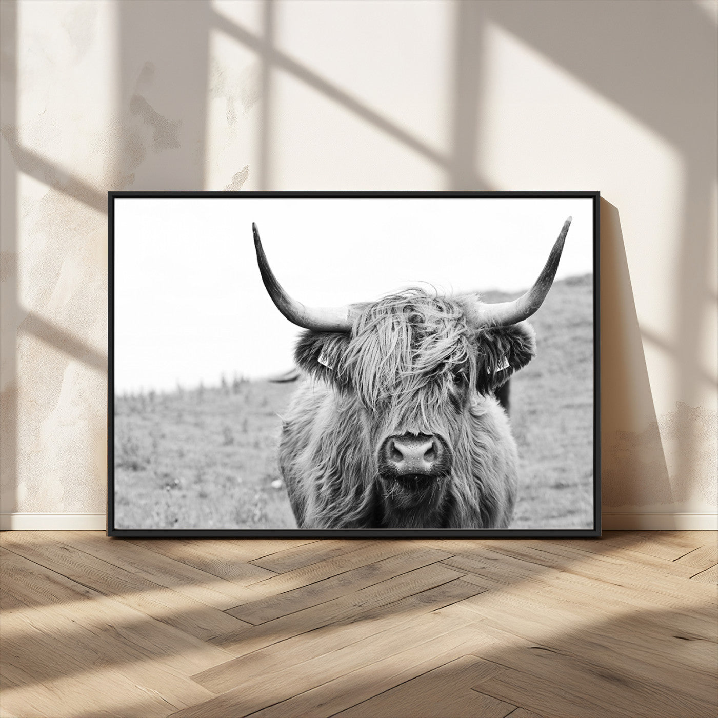 MGV-FC-36X24 - Newfoundland Cow Art Wall Art, Black White Cow Art Wall Art Canvas Print