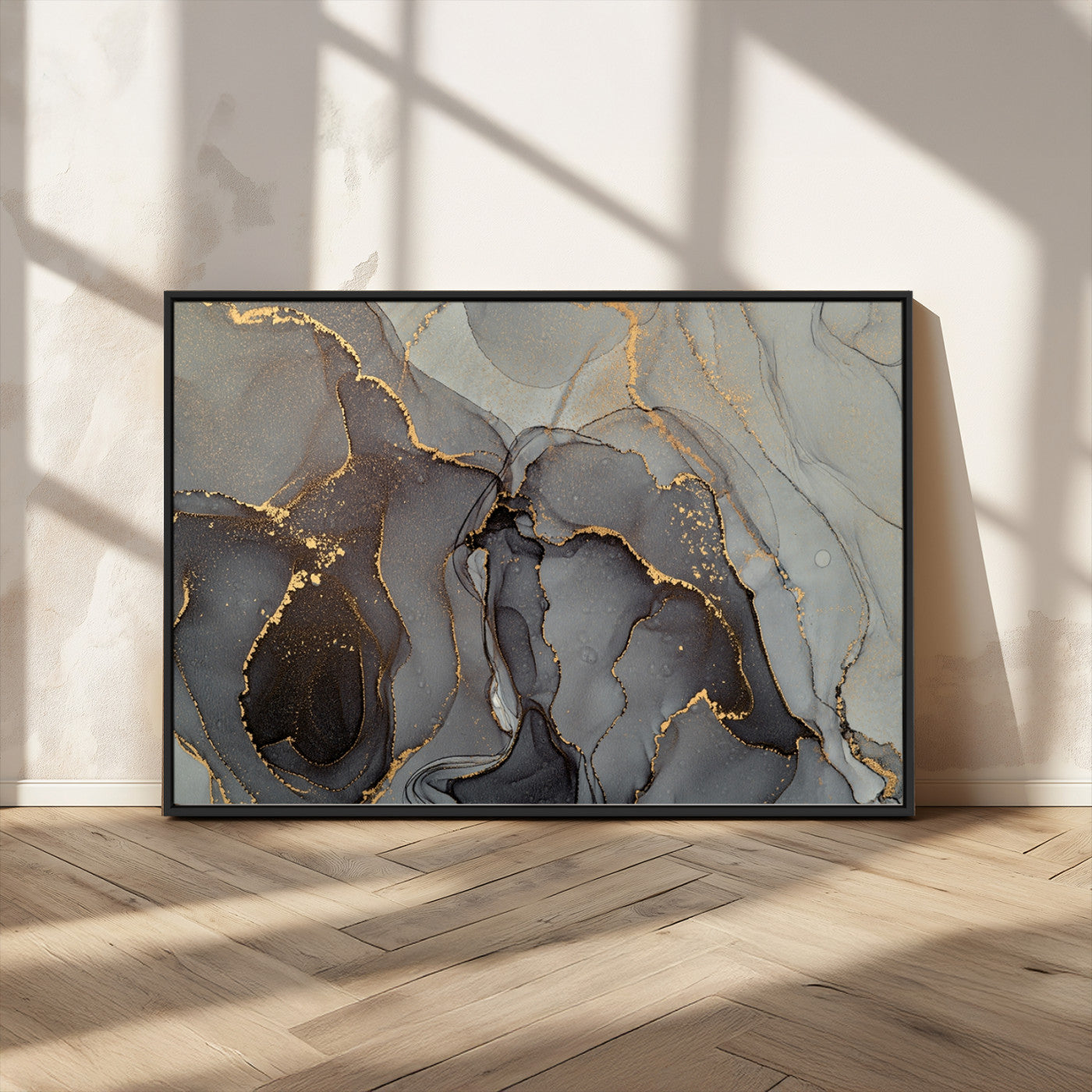 MGV-FC-36X24 - Gray Marble Fluid Effect Wall Art Abstract Canvas Wall Art Print