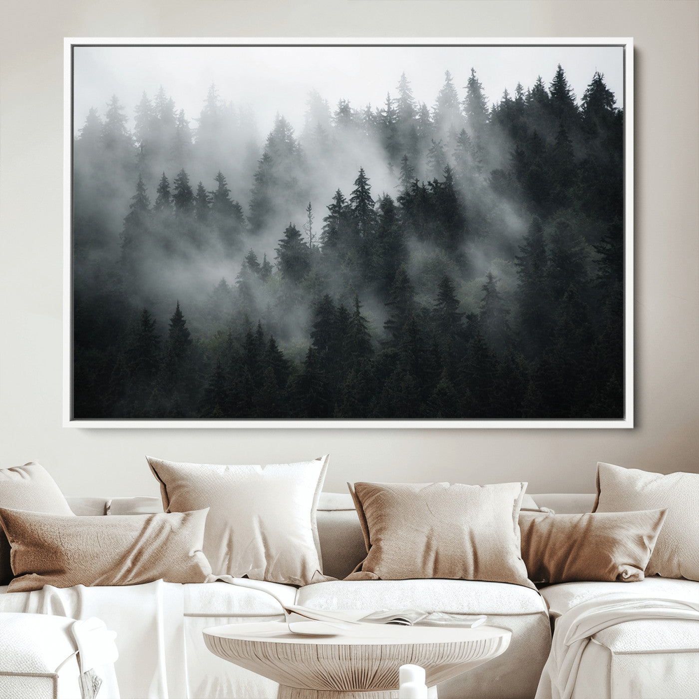 52359-MGV-CV-36X24-Foggy Forest Wall Art Canvas Print | 3 Panel Large Misty Landscape for Dining Room, Office, or Living Room | Ready to Hang Nature Deco