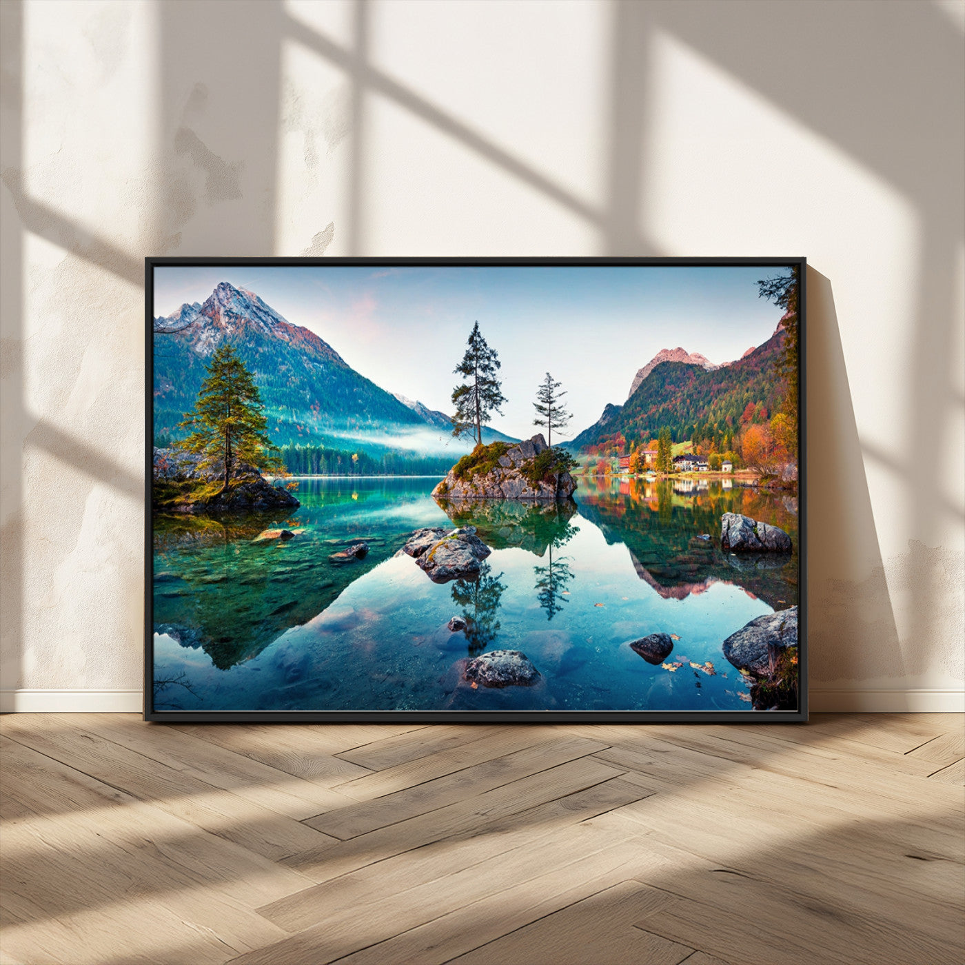 -Crystal Clear Lake Wall Art | Mountains Wall Art Canvas | 3 Panel Large Landscape Print for Dining