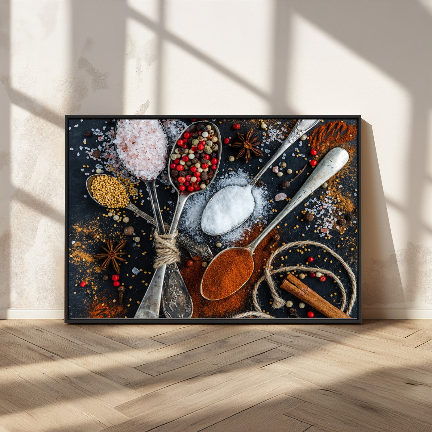 MGV-FC-36X24 - Spices and Seasonings Canvas Wall Art – Colorful Triptych Kitchen Decor – Culinary Art for Dining