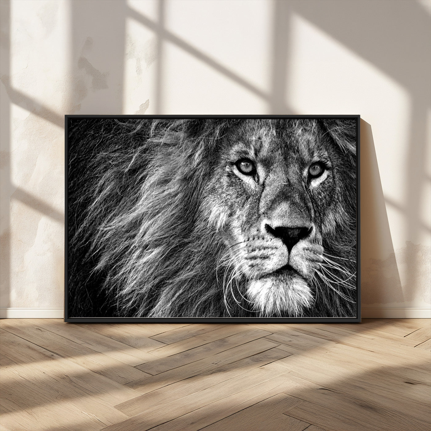 MGV-FC-36X24 - Black and White Lion Canvas Wall Art Print