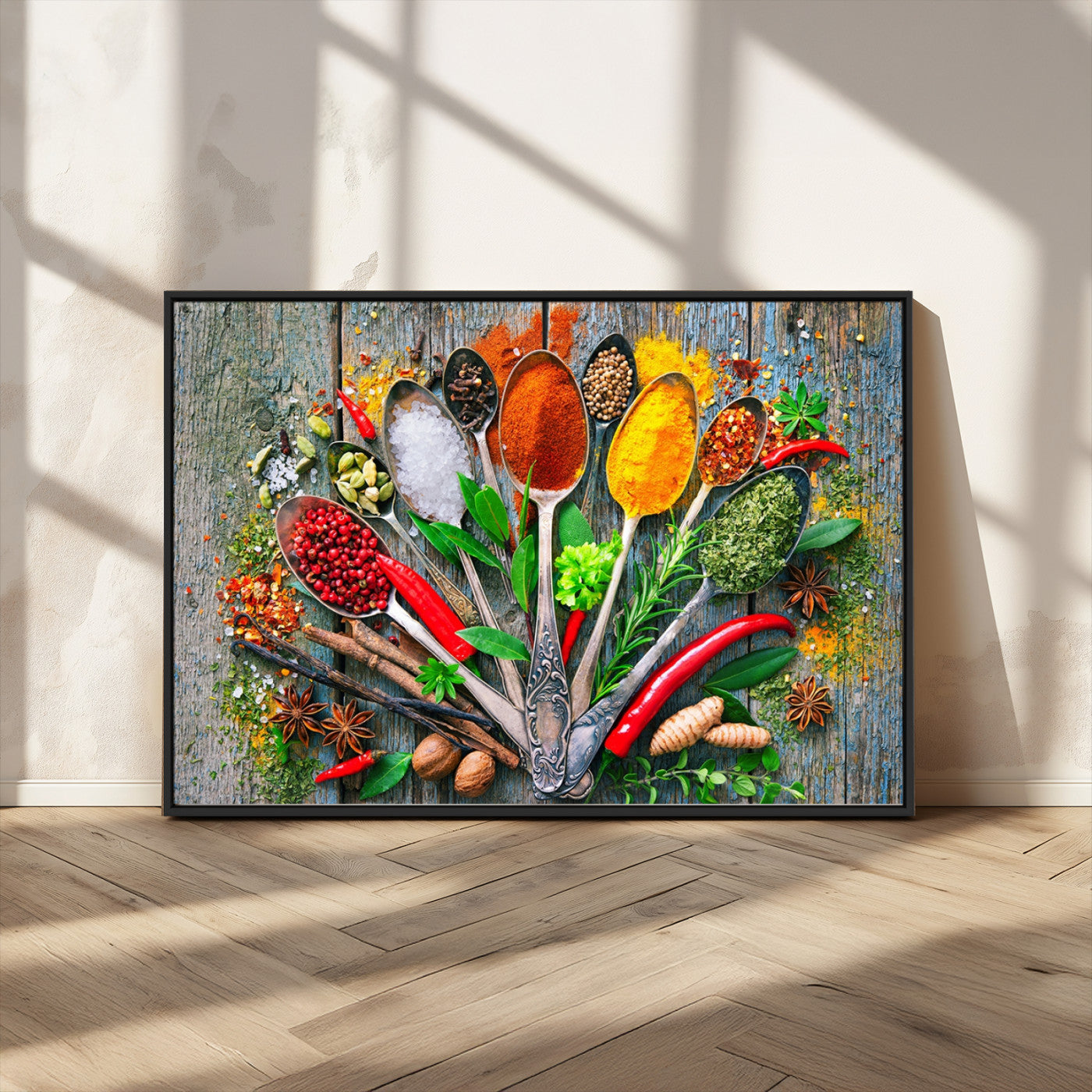 MGV-FC-36X24 - Kitchen Wall Art Print - Spoonful of Spices Cooking Wall Art Canvas Print - Vibrant Kitchen Decor