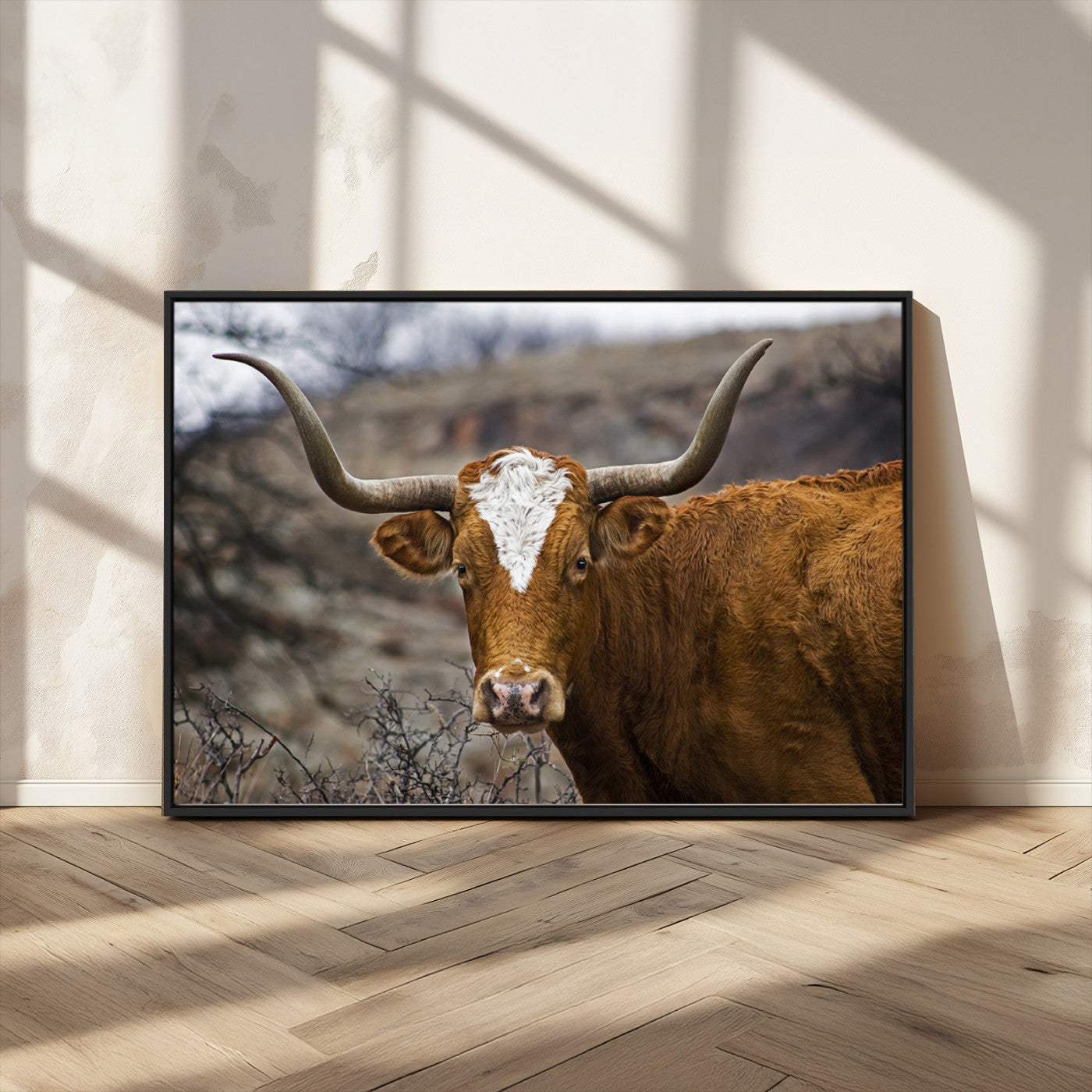MGV-FC-36X24 - Framed Big Cow Animal Wall Art Canvas Print
