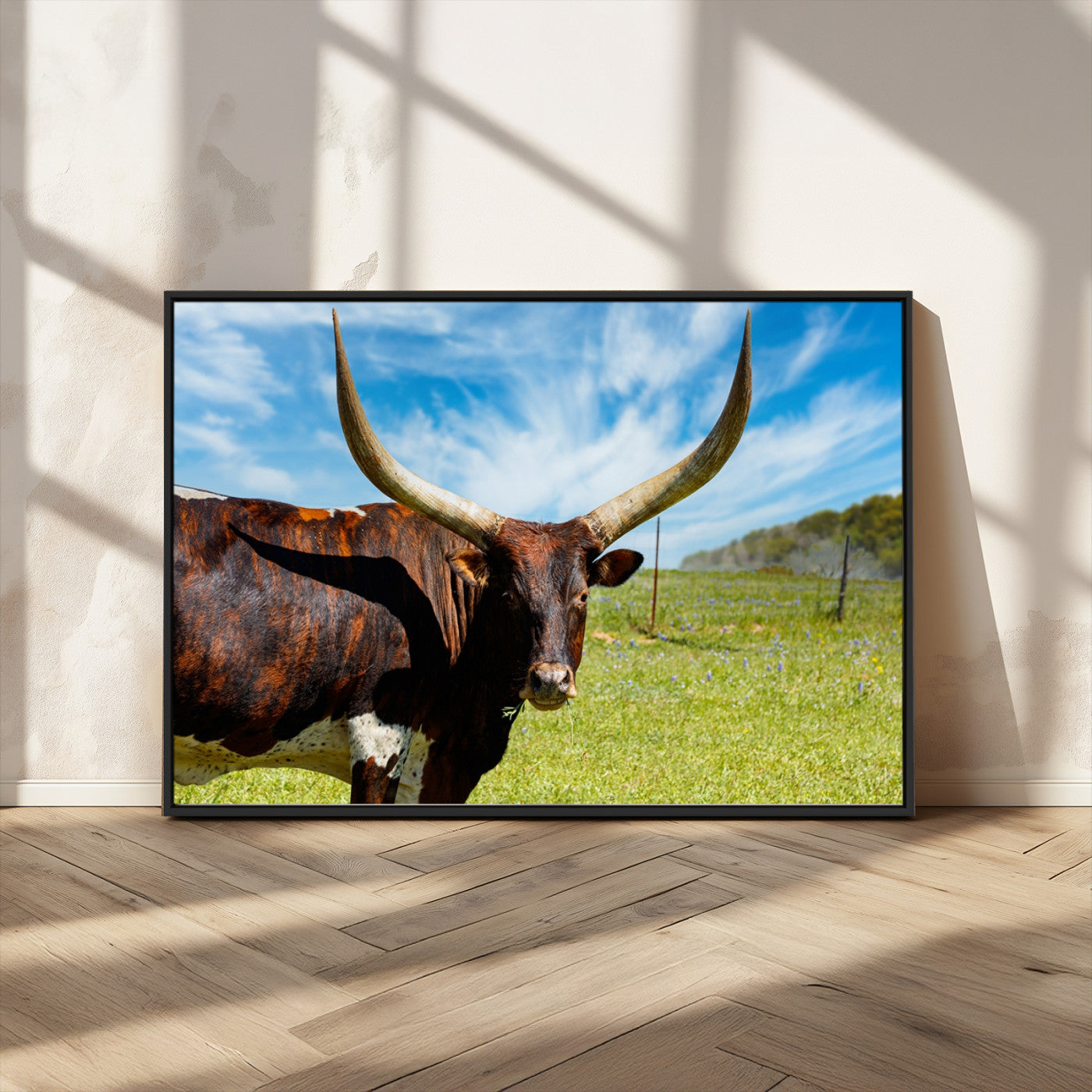MGV-FC-36X24 - Longhorn and Cow Wall Art, Country Cow Wall Decor Canvas Print