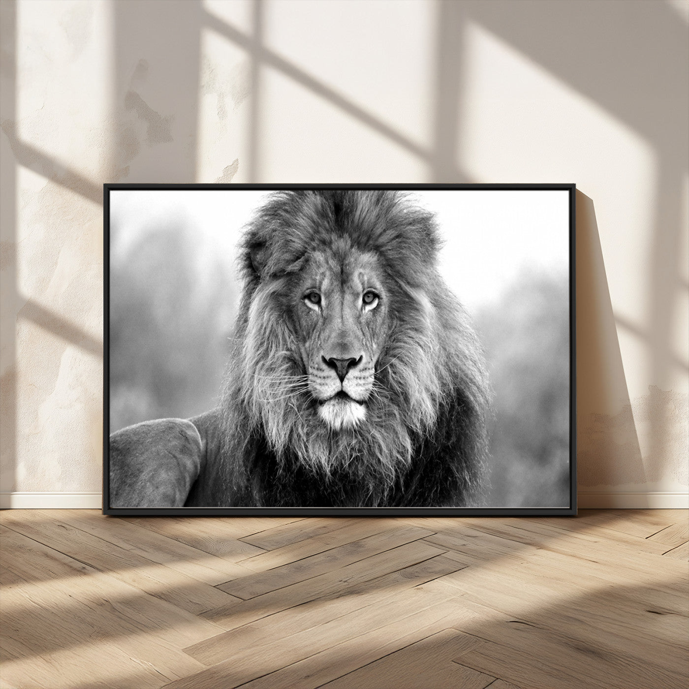 MGV-FC-36X24 - Black and White Lion Canvas Wall Art Animal Print