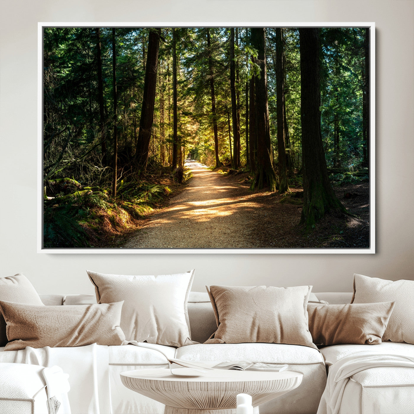 51762-MGV-CV-36X24-Sunlit Forest Pathway Canvas Print | 3 Panel Large Nature Wall Art for Living Room, Office, or Modern Space | Tranquil Scenic Forest, Ready