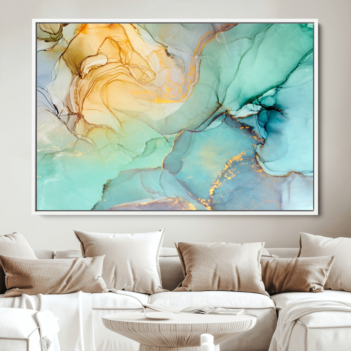 47242-MGV-CV-36X24-Green Marble Fluid Effect Wall Art Abstract Canvas Wall Art Print