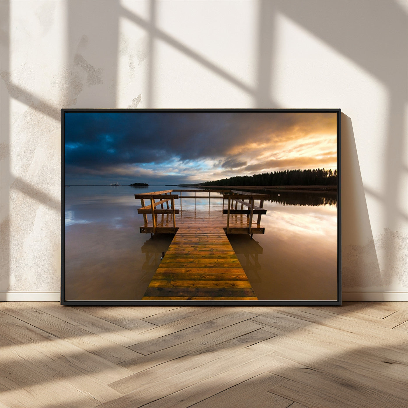 MGV-FC-36X24 - Serene Lake Pier at Sunset Canvas Print | Landscape Canvas Print | Ready to Hang and Framed Wall Art