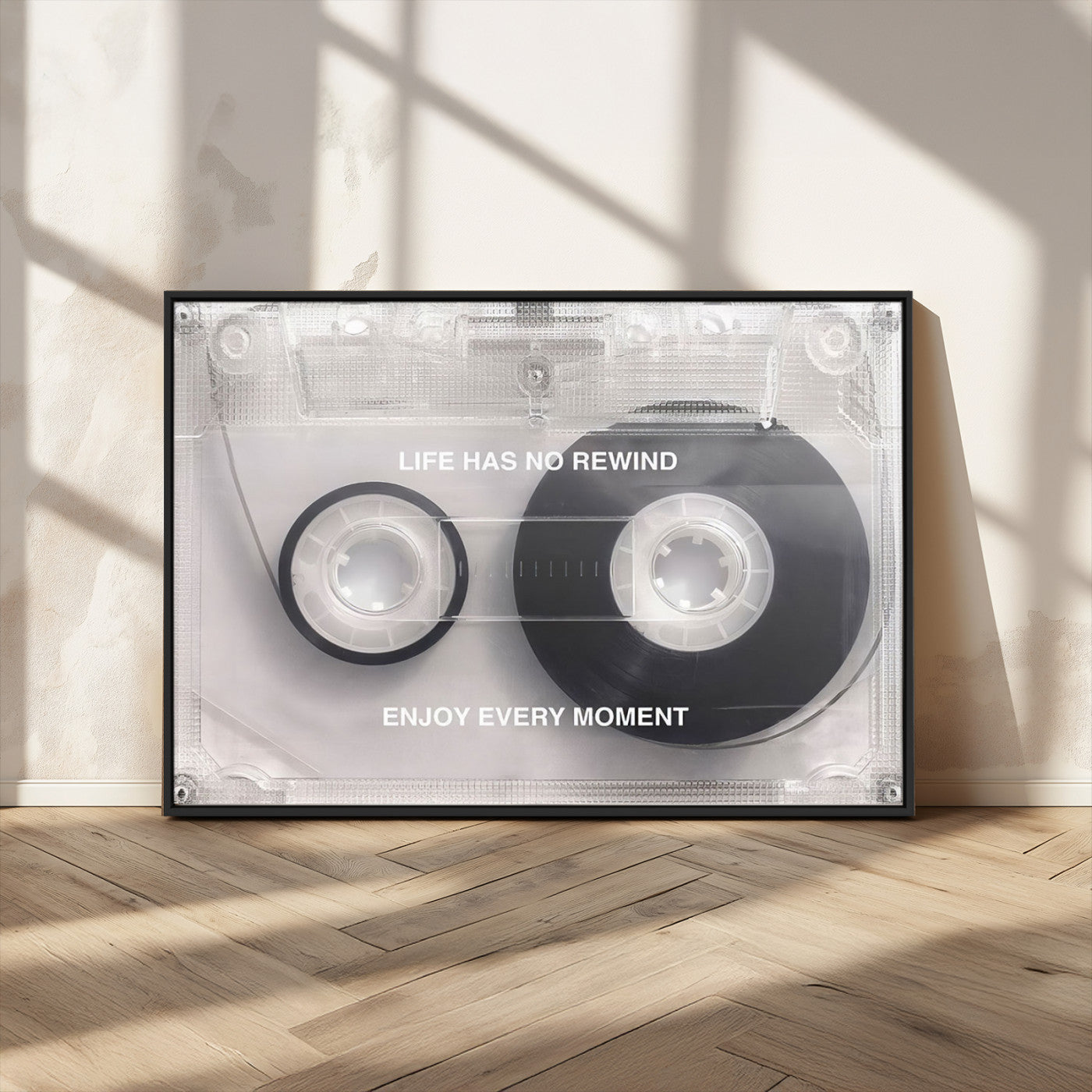 MGV-FC-36X24 - Vintage Cassette Tape Canvas Wall Art - Inspirational 'Life Has No Rewind' Quote, Retro Music Decor
