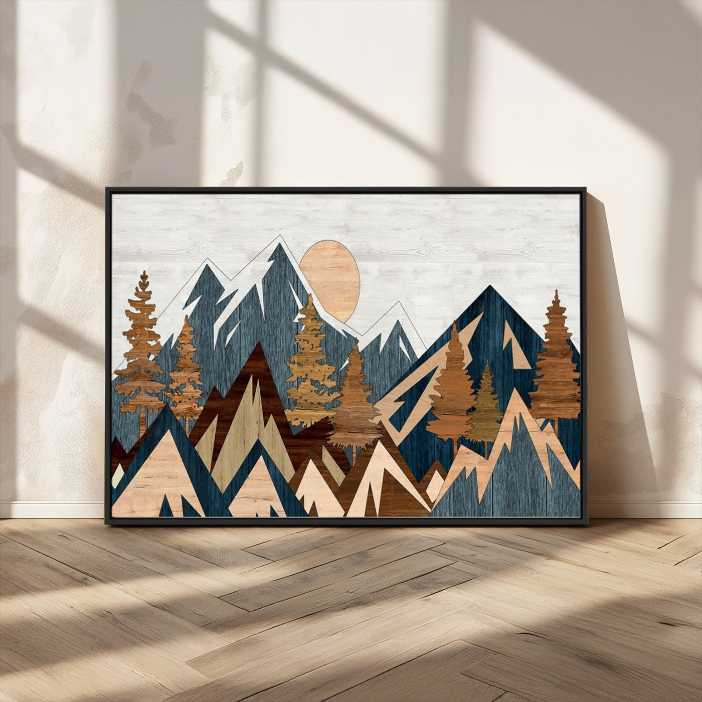 MGV-FC-36X24 - Abstract Wood Panel Effect Mountain Range Top Wall Art Canvas Print