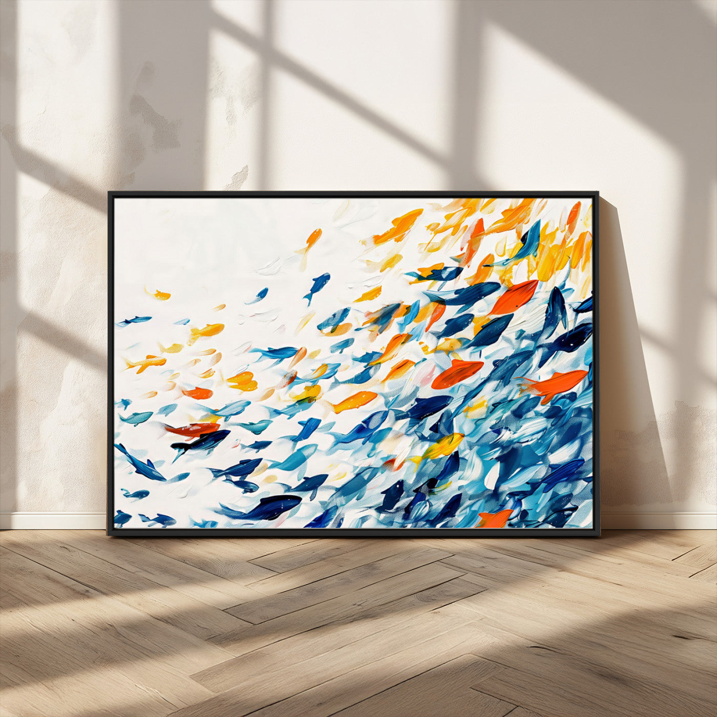 MGV-FC-36X24 - Abstract Fish Shoal Wall Art Canvas Print, Colorful Fish Herd Painting on Canvas Print, Ocean Animal