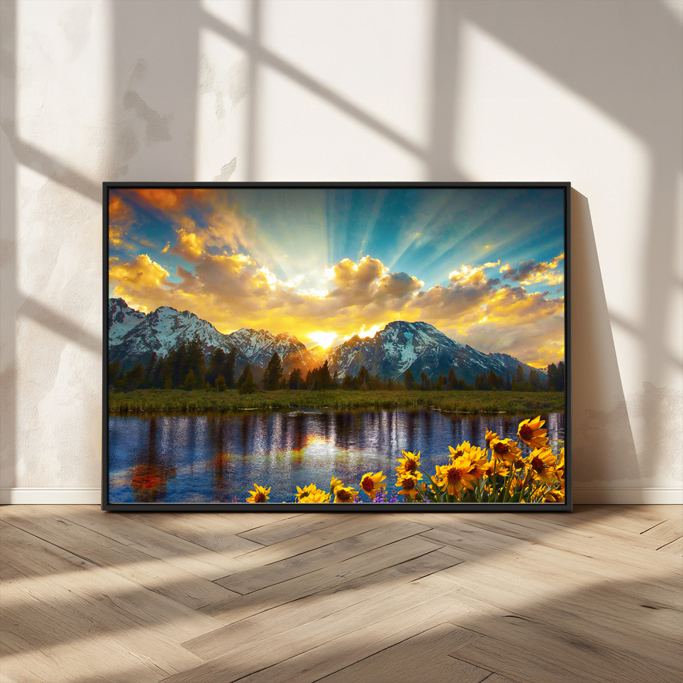 MGV-FC-36X24 - Grand Teton Park Amazing Mountain Landscape Sunset Wall Art Canvas Print