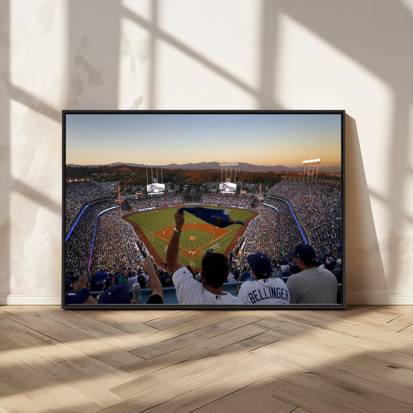 MGV-FC-36X24 - Dodger Stadium Sunset Game Triple Canvas Wall Art - Los Angeles Dodgers MLB Match