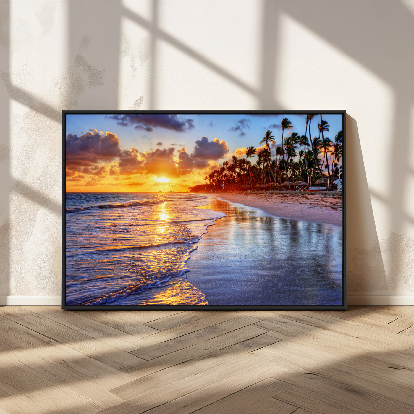 MGV-FC-36X24 - Serene Beach Sunset Wall Art Canvas- Coastal Seascape Print for Living Room or Bedroom, Ocean Waves