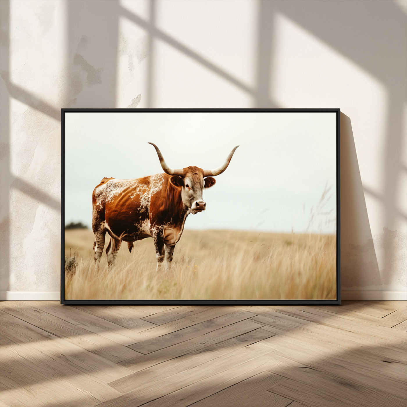 MGV-FC-36X24 - Texas Longhorn Canvas Wall Art Print – Majestic Western Cattle in Rustic Farmhouse Decor – Cow Wall