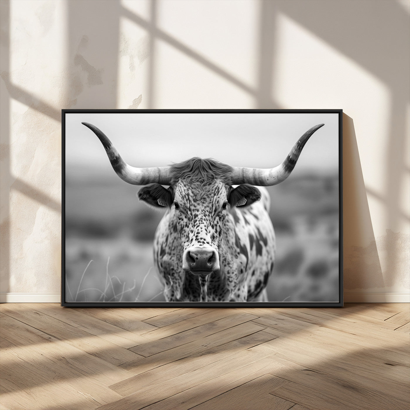 MGV-FC-36X24 - Texas Cow Longhorn Wall Art Canvas Print for Farm House Wall Decor, Farmhouse Wall Art Print