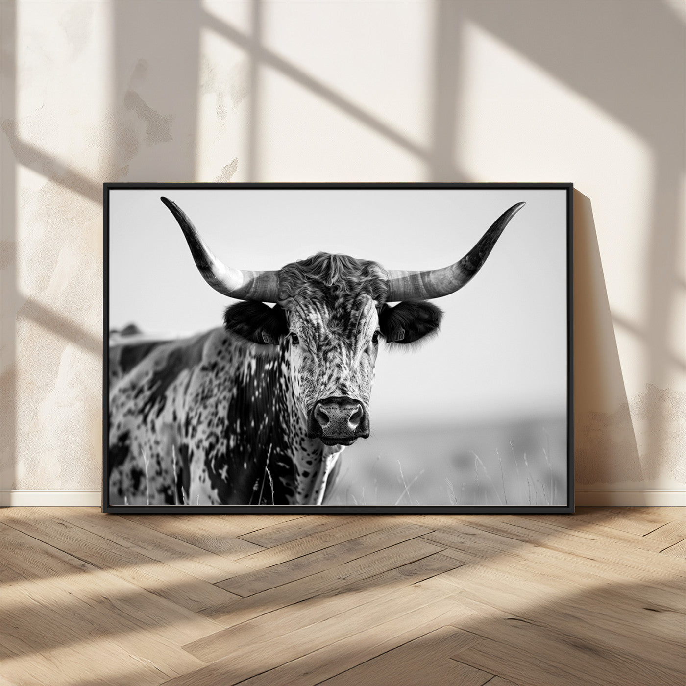 MGV-FC-36X24 - Texas Highland Cow Longhorn Canvas Print - Rustic Farmhouse Wall Art - Large Texas Longhorn