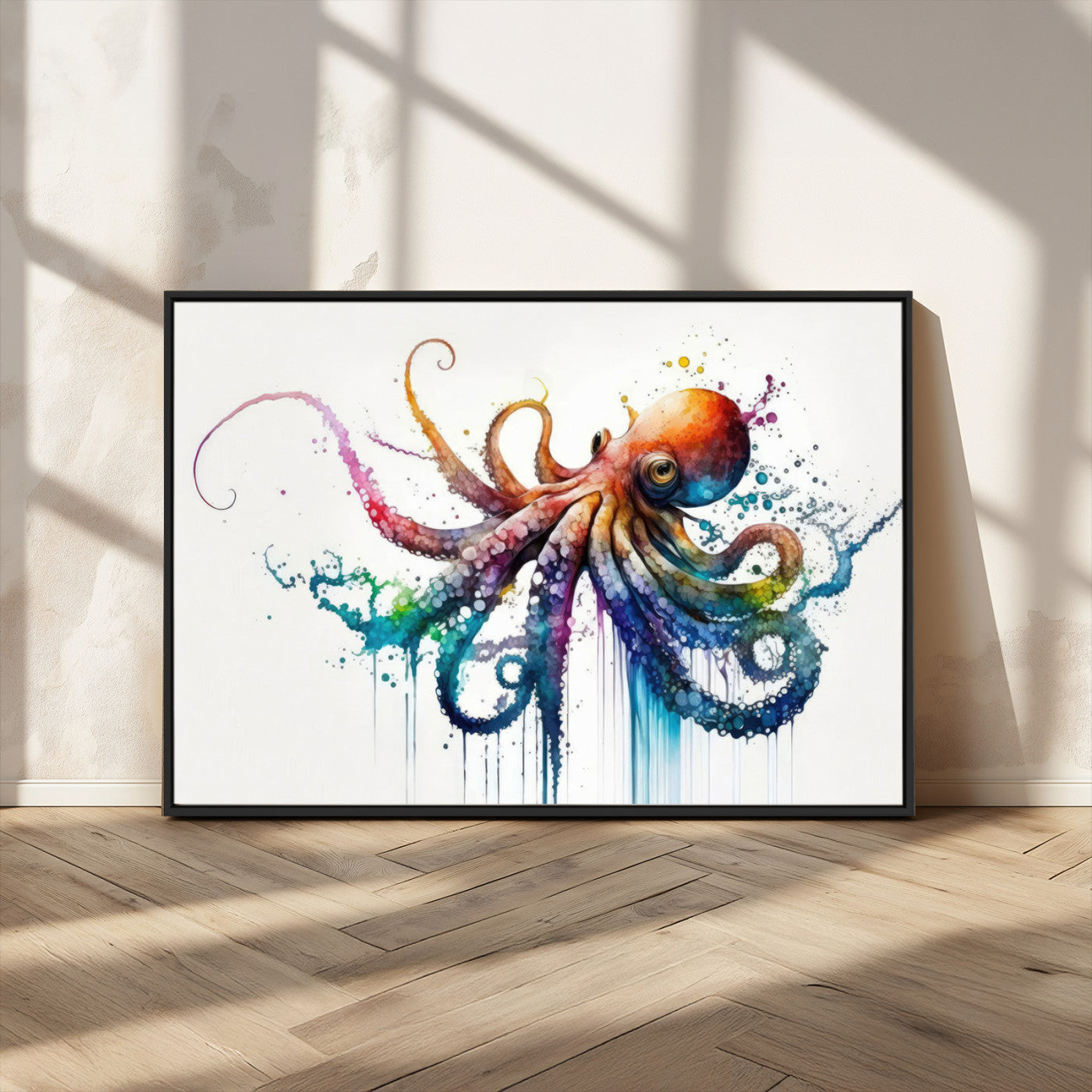 MGV-FC-36X24 - Watercolor Vibrant Octopus Wall Art Canvas Print | Abstract Sea Life Art | Colorful Marine Creature