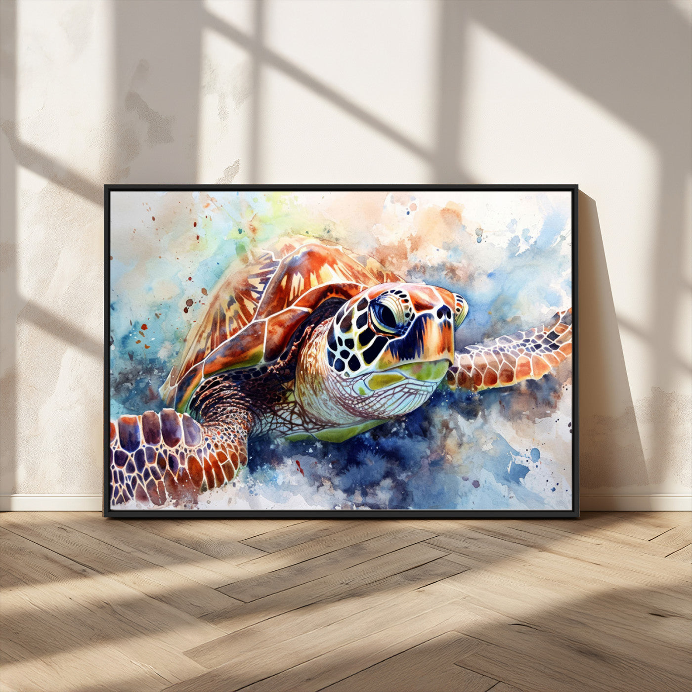 MGV-FC-36X24 - Watercolor Sea Turtle Wall Art Canvas Print - Vibrant Ocean Colors in Watercolor Style - Ready to