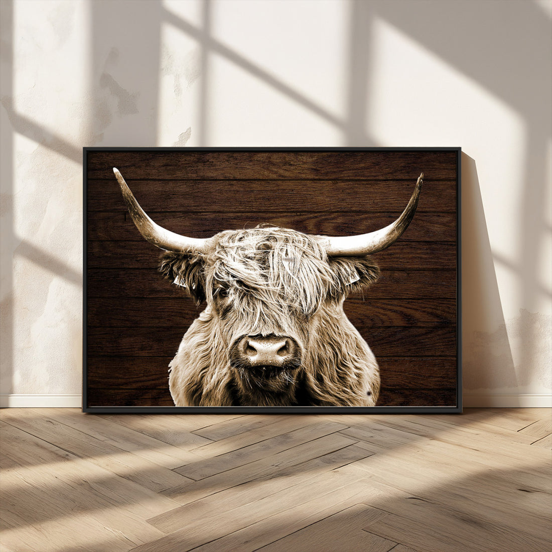 Highland Cow Wall Art Canvas Print, Rustic Farmhouse Decor, Majestic Scottish Highland Bull Portrait