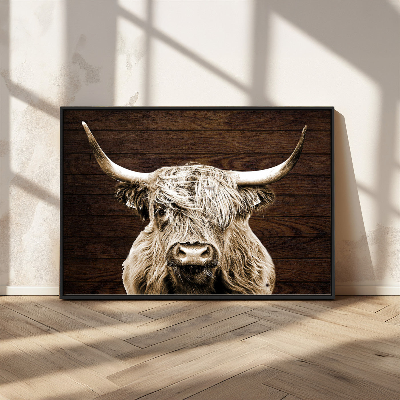 MGV-FC-36X24 - Highland Cow Wall Art Canvas Print, Rustic Farmhouse Decor, Majestic Scottish Highland Bull Portrait