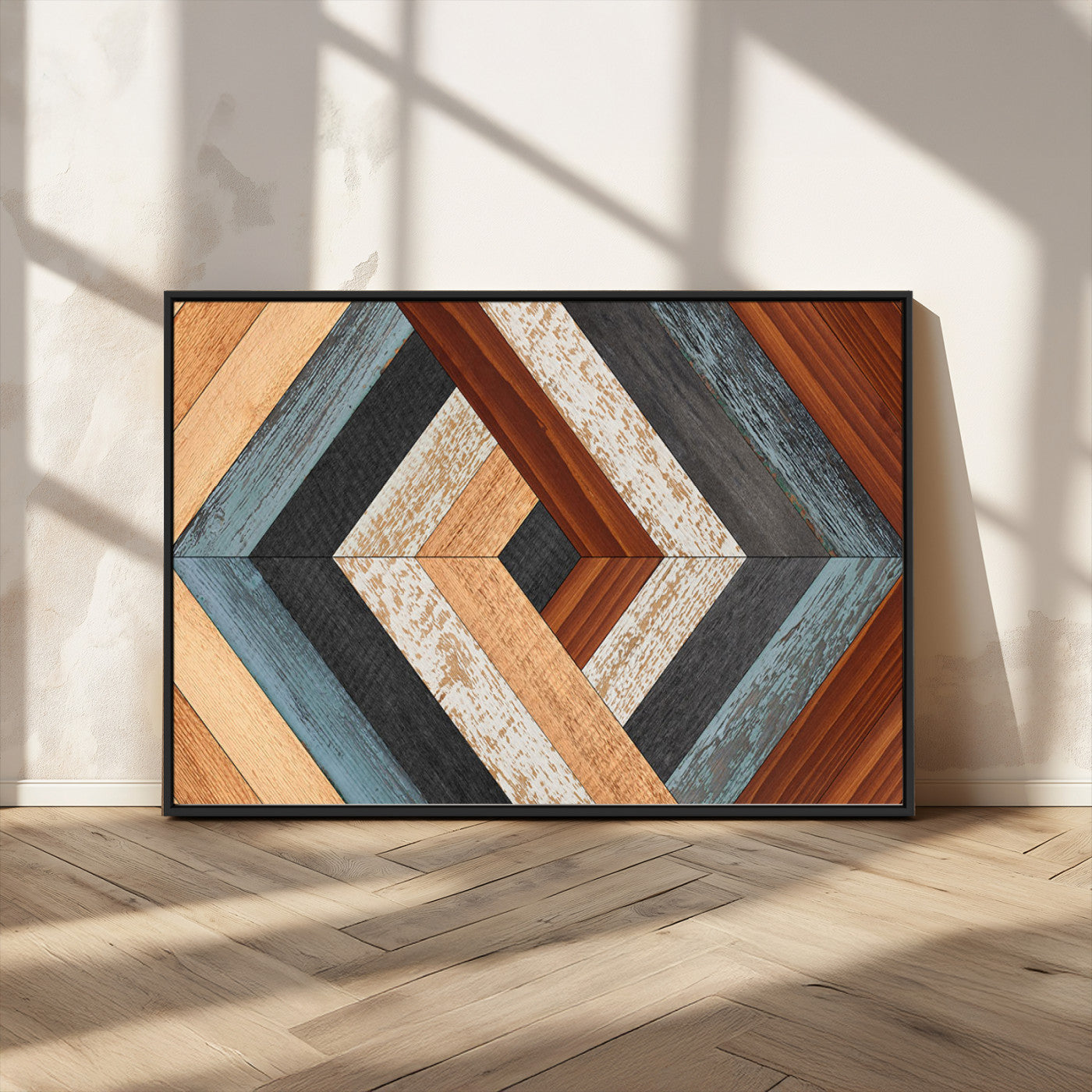 MGV-FC-36X24 - Geometric Wood Art Wall Decor Canvas Print, Rustic Wooden Pattern Triptych Wall Art for Living Room