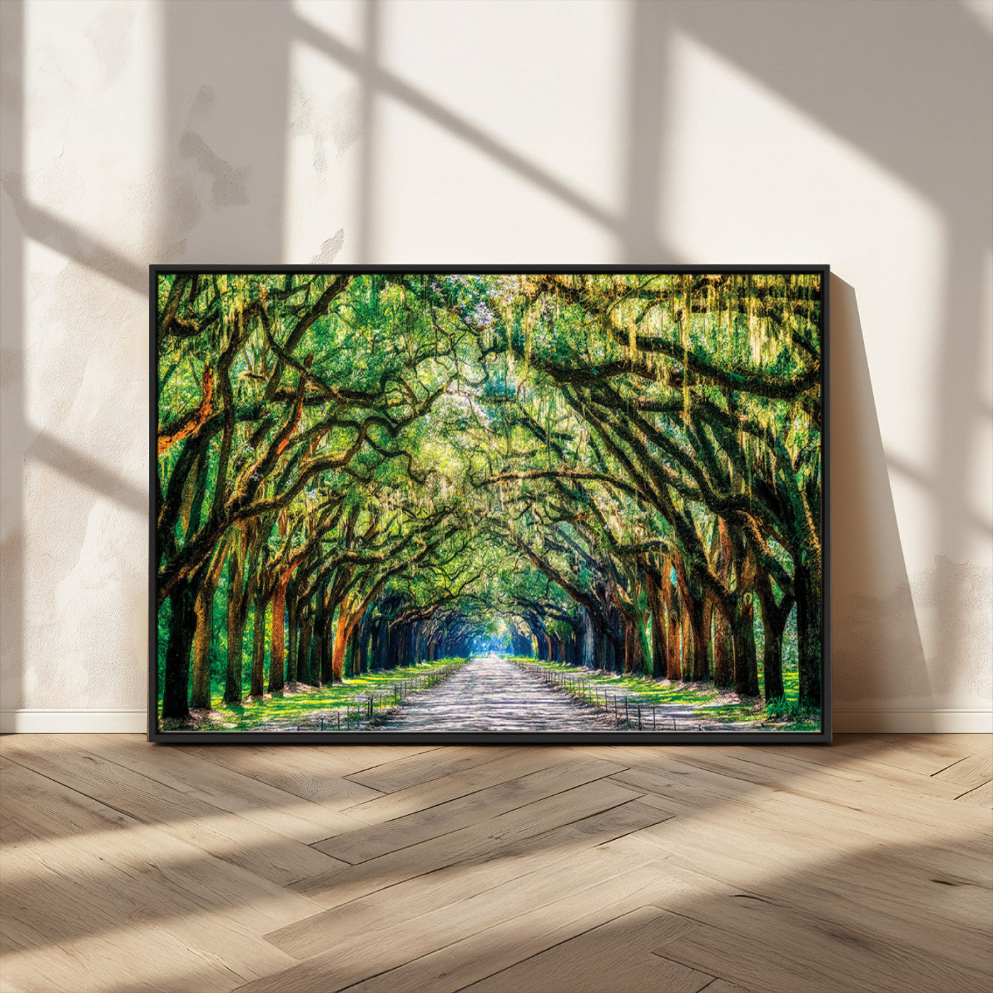 MGV-FC-36X24 - Serene Tree Tunnel Wall Art Canvas Print – Pathway Under Canopy of Lush Green Trees, Nature-Inspired