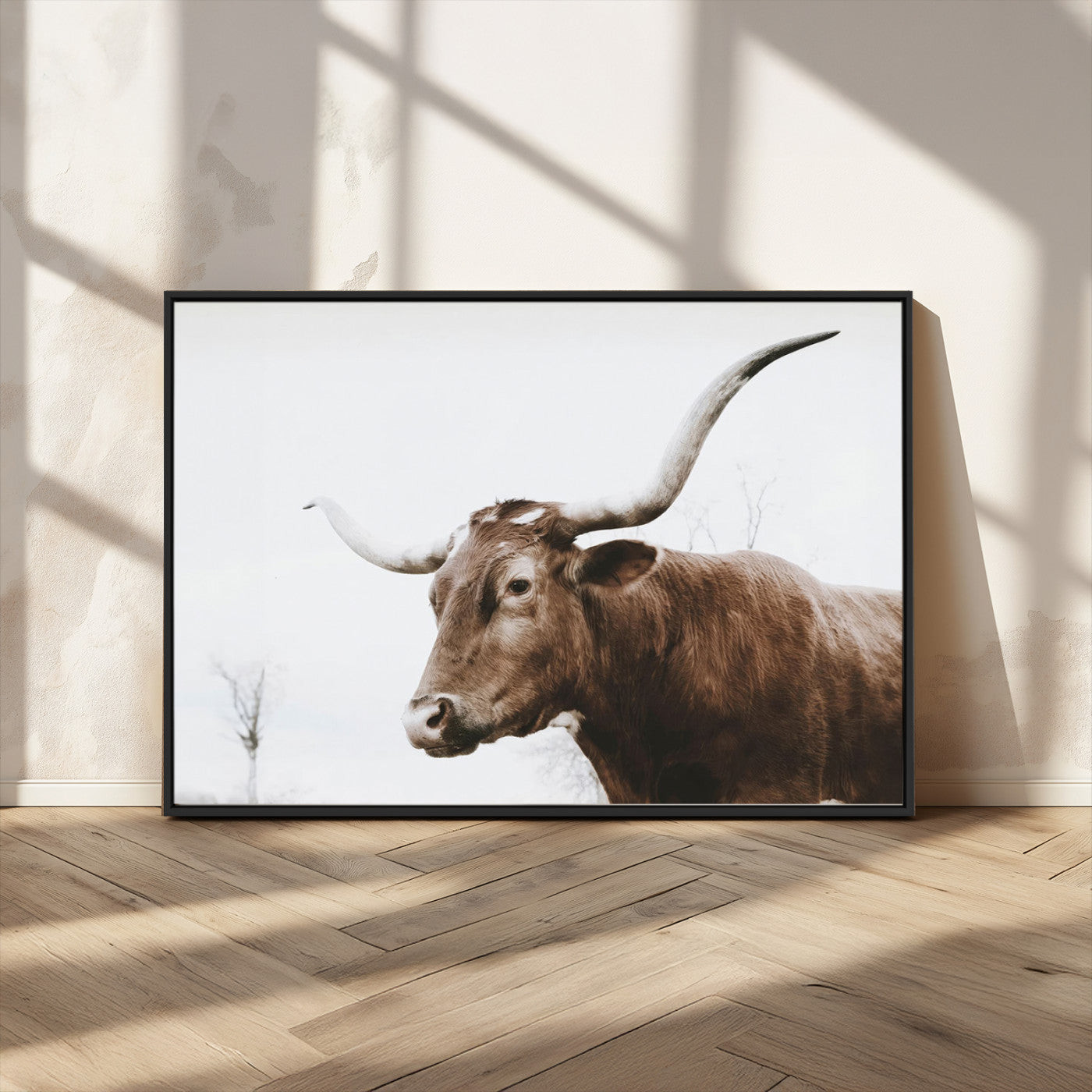 MGV-FC-36X24 - Rustic Bull Wall Art Canvas Print – Modern Longhorn Farmhouse Animal Decor – Abstract Farm Cow