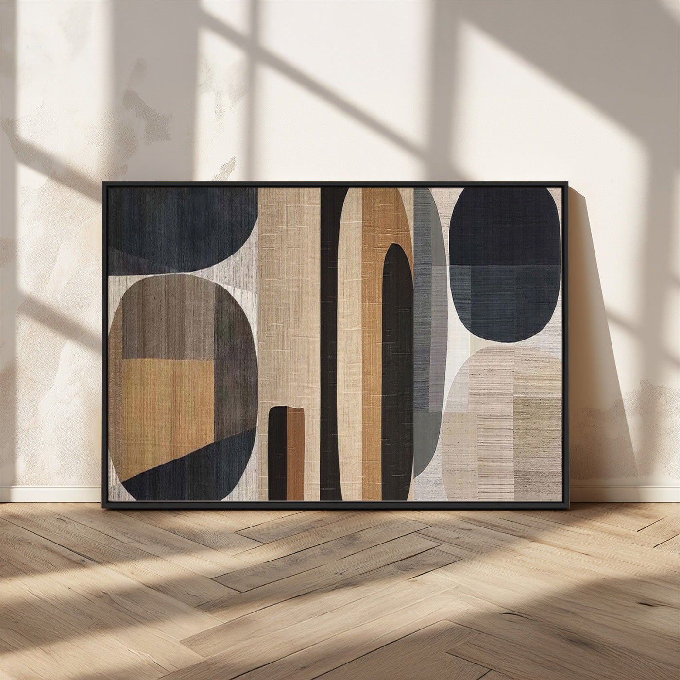 MGV-FC-36X24 - Abstract Minimalist Canvas Wall Art - Neutral Geometric Modern Boho Decor, Minimalist Brown Wabi