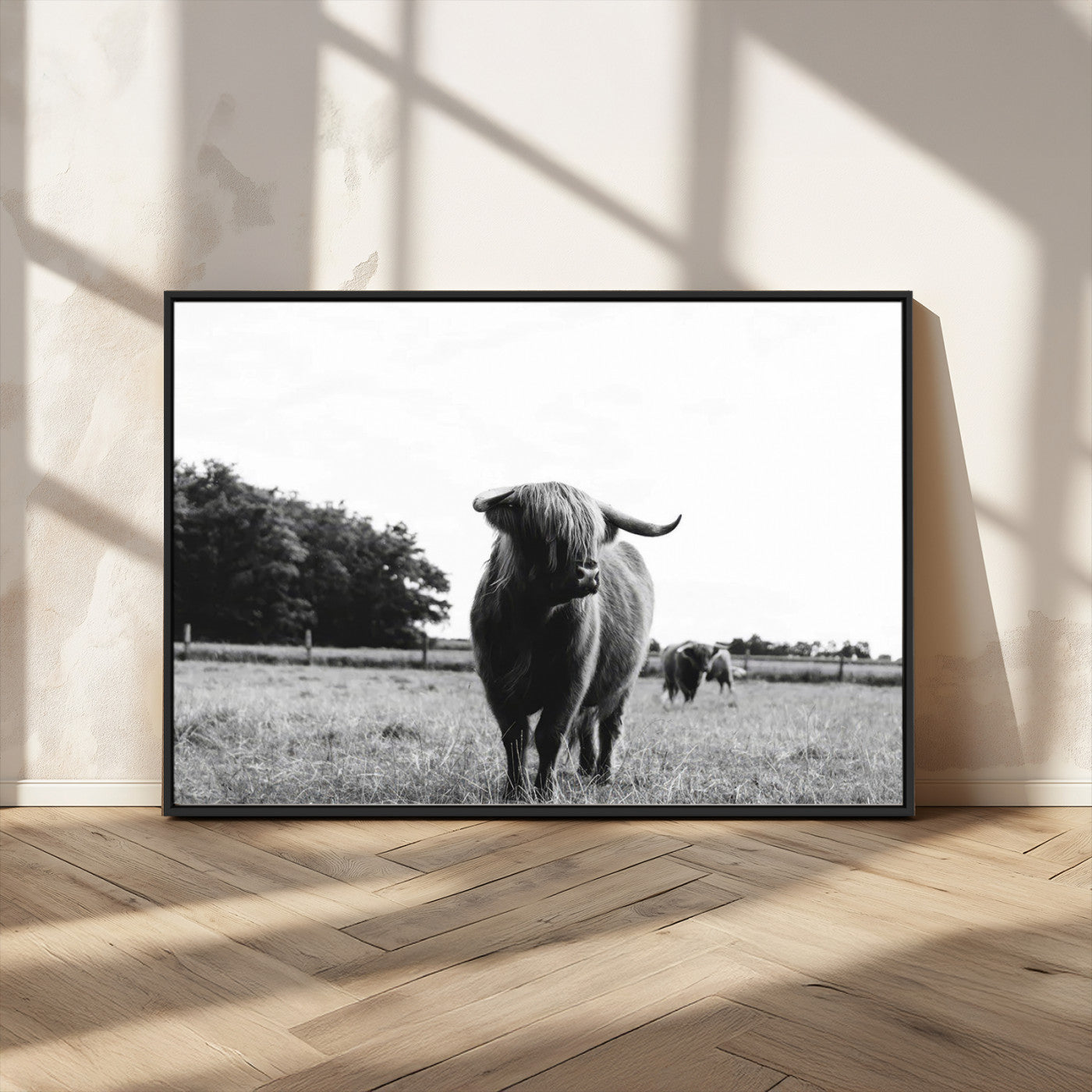 MGV-FC-36X24 - Black and White Highland Cow Wall Art Canvas Print | Rustic Western Decor for Living Room or Office,