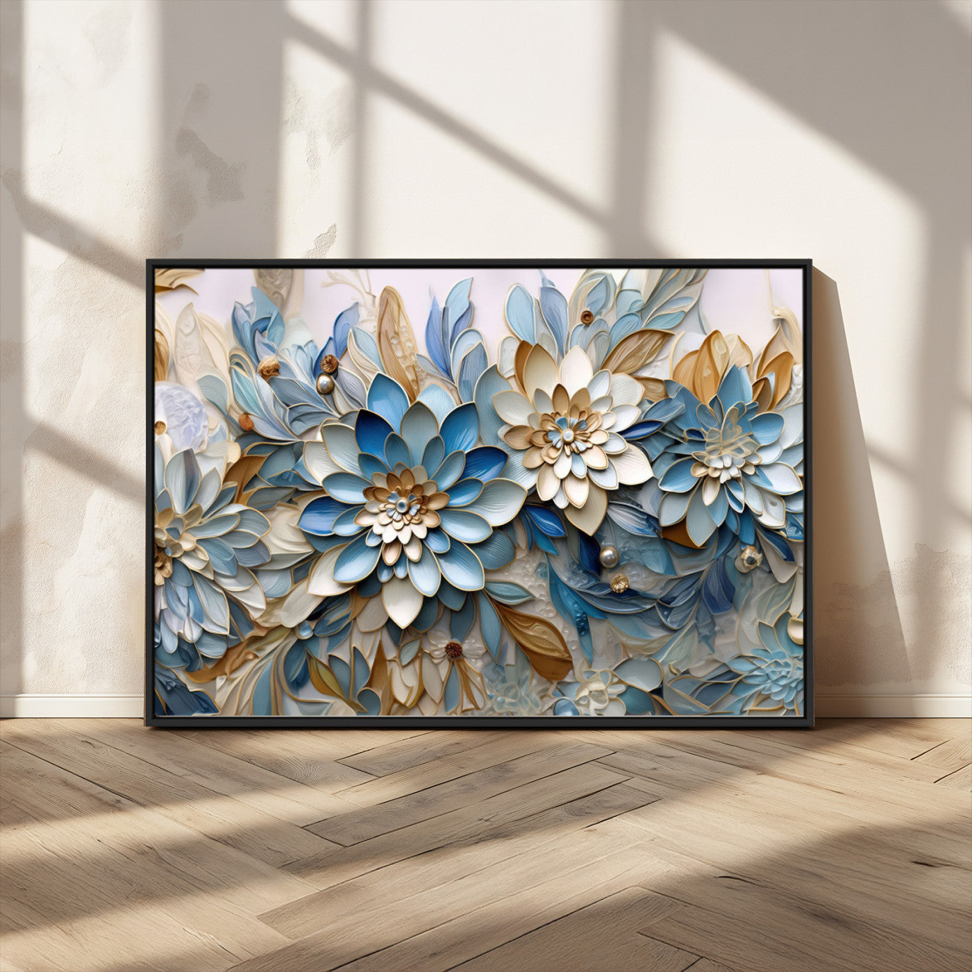 MGV-FC-36X24 - Blu Abstract Flower Wall Art Canvas Print