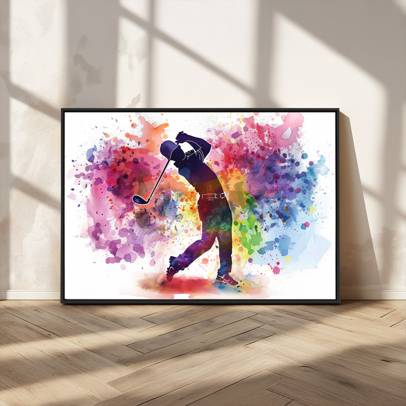 MGV-FC-36X24 - Colorful Golfer Swing Wall Art Canvas Print - Ready to Hang, Framed Sports Decor